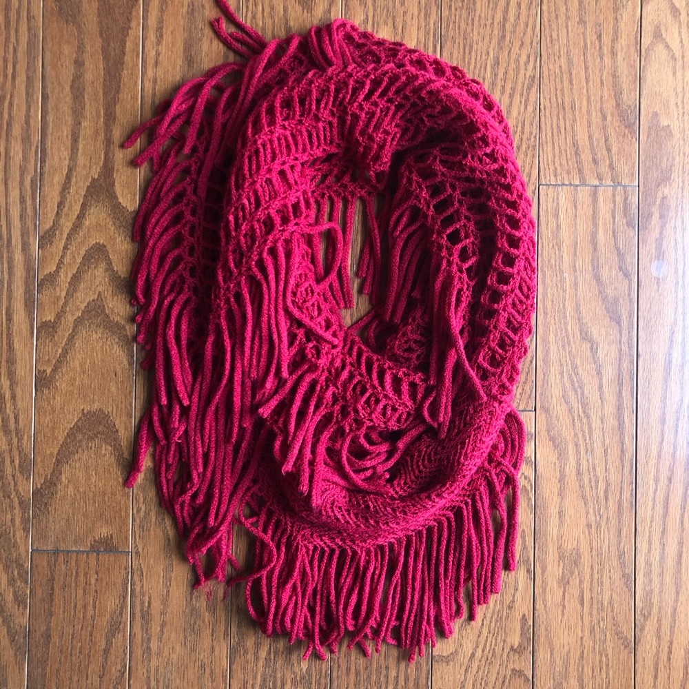 Red Fringed Infinity Scarf